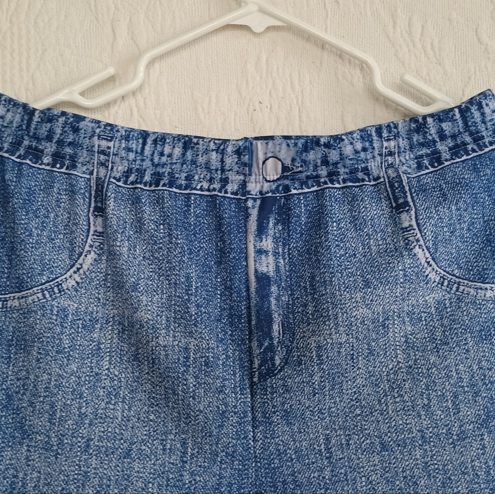 Faux Crochet Jeggings Denim Look Legging Floral Stretchy Casual Plus Bohemian 1X - Picture 3 of 11